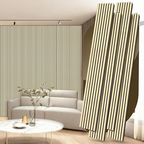 4 Pack Wood Panels for Wall, 106.3" × 11" Wood Slat Acoustic Panels, Soundproof by Ritollo