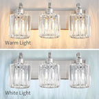 Modern Vanity Light 3-Lights Brushed Nickel Vanity Light Crystal Bathroom Wall - Image 4