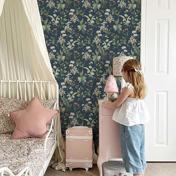 Simon&Siff Vintage Peel and Stick Wallpaper Blue Floral Wallpaper Wildflowers - Image 6