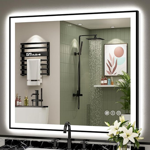 40x38 Black Framed LED Bathroom Mirror by Awandee