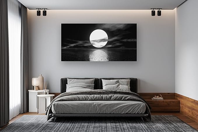 Cao Gen Decor Art S06462 Wall Art Canvas Sea White Full Moon in Night Picture - Image 2