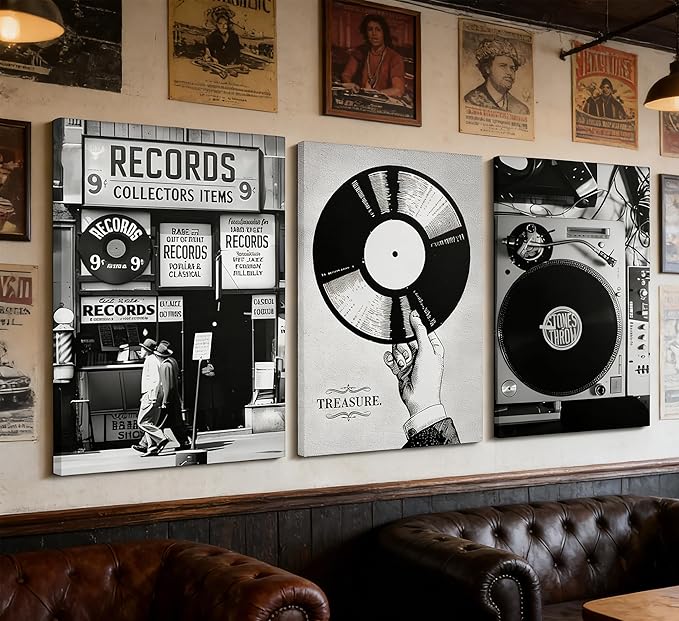 Vintage Music Canvas Wall Art Fashion Black And White Photography Preppy Vinyl - Image 4