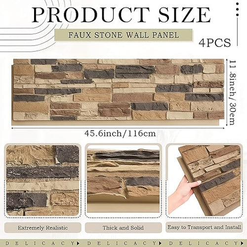 4 Pack Faux Stone Panels Interior 45.6''l x 11.8''h x 0.98''d Faux Siding - Image 2