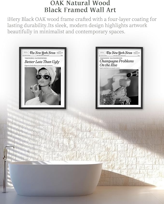 iHery Premium Natural Black OAK Wood 16x20in Audrey Hepburn Trendy Framed Wall - Image 3