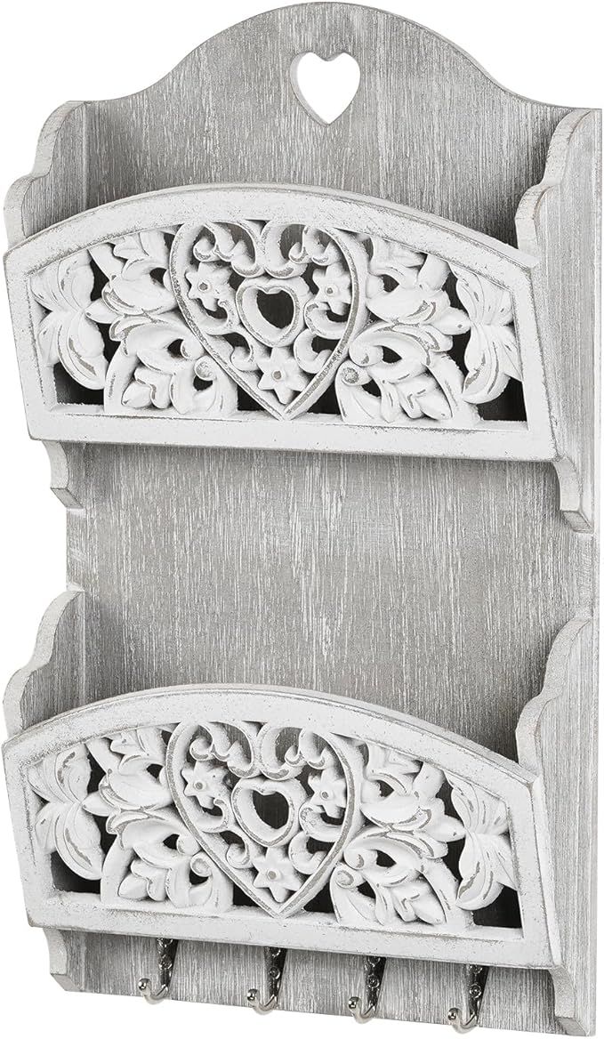 Mail Organizer with Key Holder, 2-Slot Mail Holder with 4 Key Hooks - Image 8