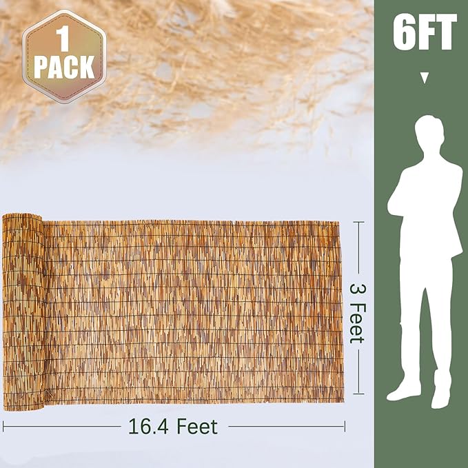 Barydat 1 Pcs 3 x 16.4 ft Reed Fence Roll, 85% Shade Bamboo Privacy Screen - Image 2