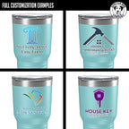Personalized 30oz (17 Colors) Printed Insulated Stainless Steel Powder Coated Tumbler with Lid - Custom Bulk Promotional Items with your Logo - Bulk Company Small Business Party Favors (Teal)