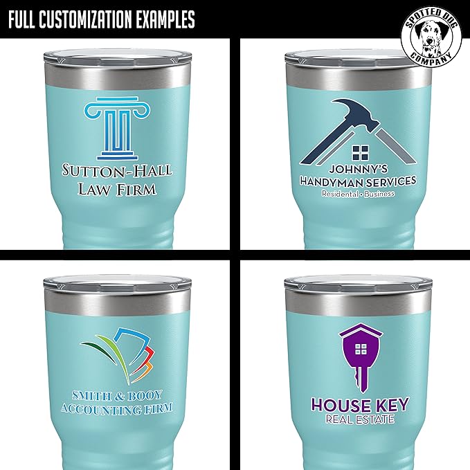 Personalized 30oz (17 Colors) Printed Insulated Stainless Steel Powder Coated Tumbler with Lid - Custom Bulk Promotional Items with your Logo - Bulk Company Small Business Party Favors (Teal)