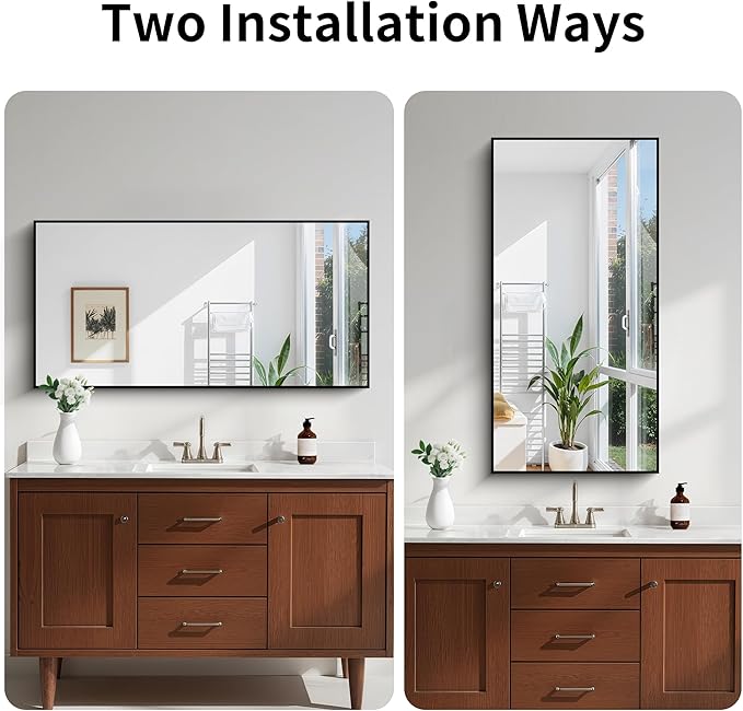 KOCUUY Black Bathroom Mirror, 24x48 Inch Rectangle Mirror - Image 8