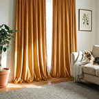 NICETOWN Mustard Gold Pom Pom Velvet Curtains 84" Long - Image 8