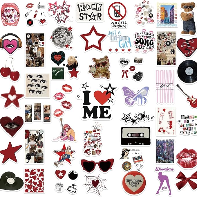 170PCS Y2K Grunge Stickers, Aesthetic Downtown Girls Pack Cool Trendy 2000s for Water Bottle Funny Waterproof Stickers for Teens Adults Vinyl for Laptop Skateboard