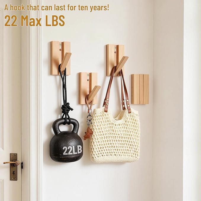 Wall Hooks for Small Space: Foldable Natural Wooden Coat Hooks 4Pack for - Image 4