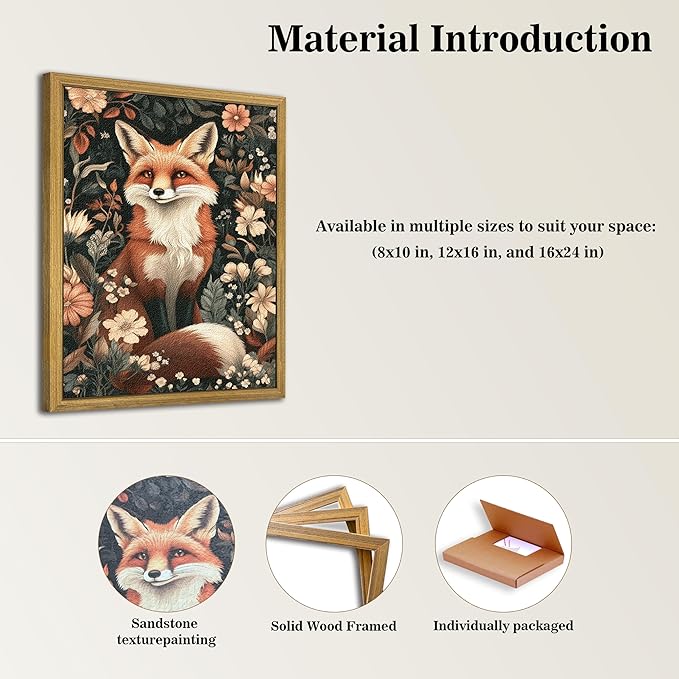 Framed 3D Textured Vintage Wall Art, Hand Drawn Sandstone Fox Wall Decor - Image 3