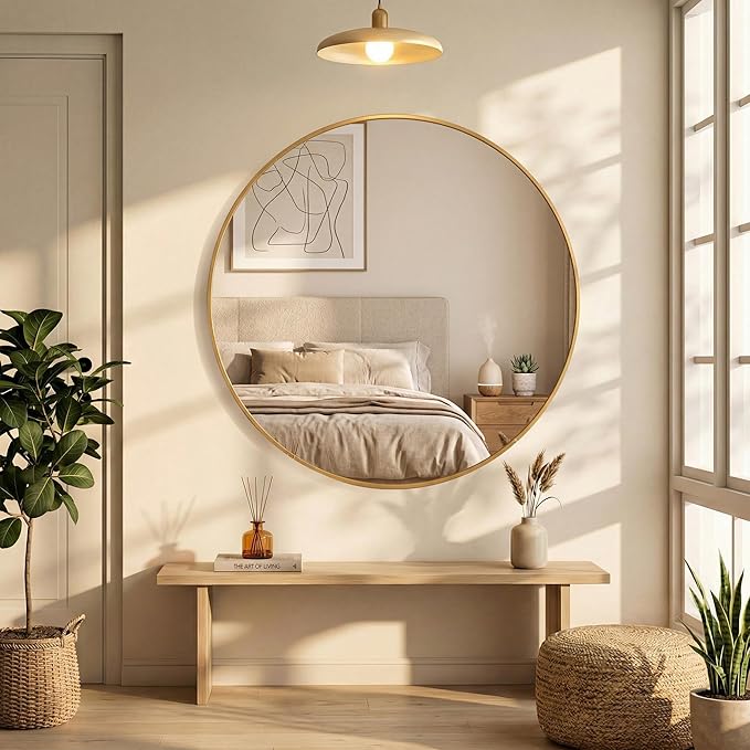 OLIXIS 24 Inch Gold Round Bathroom Wall Mirror, Round Bathroom Mirrors - Image 6