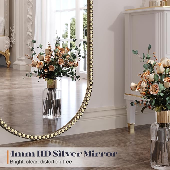 Gold Oval Mirror for Bathroom, Champagne Bronze Vintage Vanity Mirrors for - Image 4