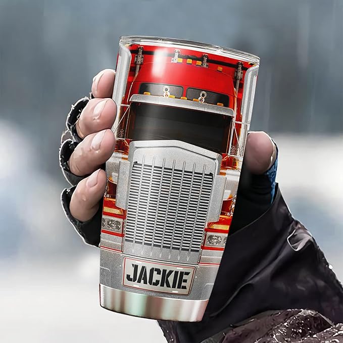 WAZONE Personalized Truckers Coffee Tumbler Custom Name Travel Mug Stainless Steel Insulated Cup 20oz 30oz Decor Gifts For Dad Truck Lovers Drivers Men Trucker Driver On Christmas Birthday