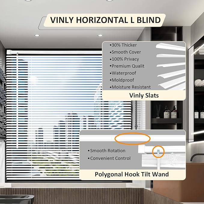 Cordless Vinyl Mini L Blinds 43" W x 48" H, Light Filtering, Arrive 1/2 Inch - Image 2