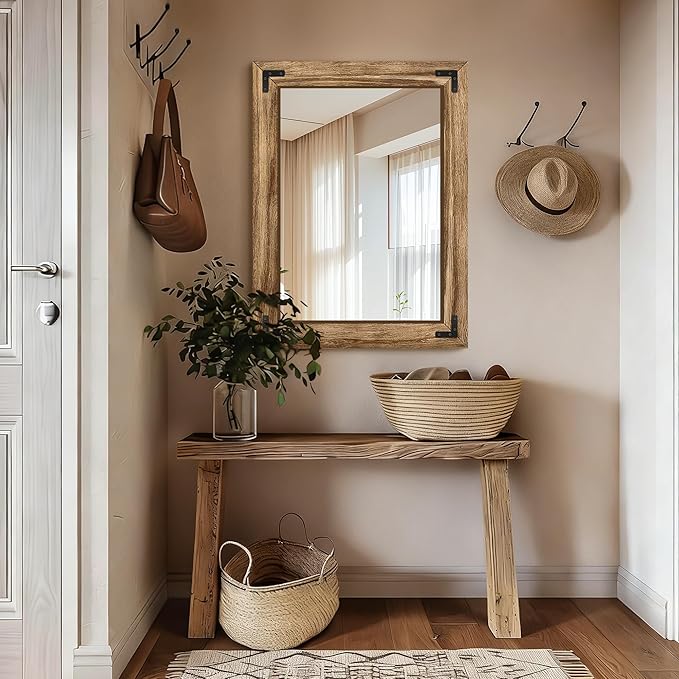 Wooden Bathroom Mirror for Wall, for Farmhouse, Living Room, Entryway Decor - Image 4