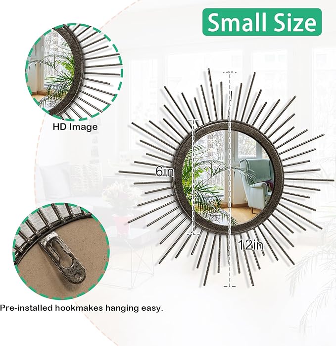 Sunburst Spoked Mirrors for Wall Boho Home Round Wall Art Mirror Classic Metal - Image 7