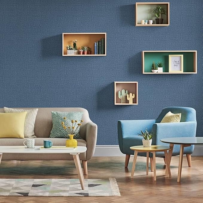 Blue Wallpaper Grasscloth Peel and Stick Wallpaper 17.7inch x 393.7inch - Image 3