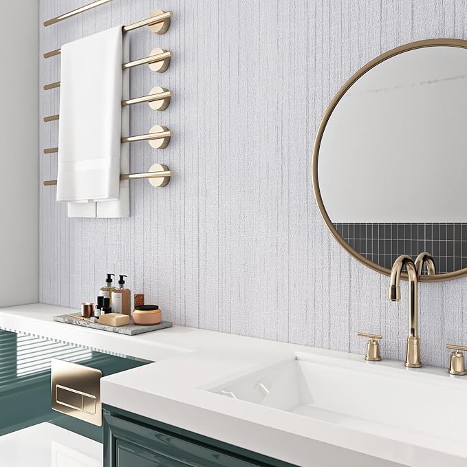 Livelynine White Grasscloth Peel and Stick Wallpaper Textured Grass Cloth Wall - Image 3