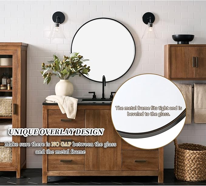 G-LEAF Black Round Mirror 24 inch, Circle Mirror - Image 6