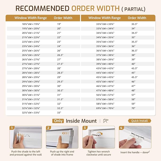 Grandekor No Drill Cordless Cellular Shades, Honeycomb Blinds - Image 3