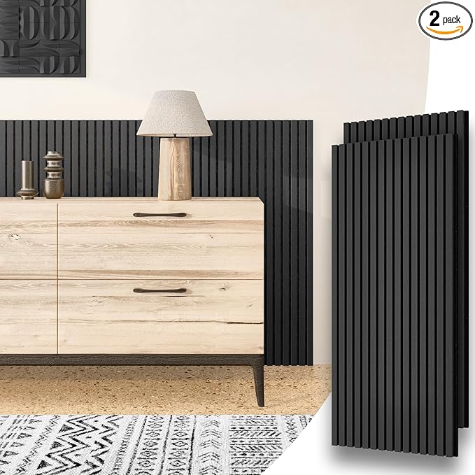 Wood Slat Acoustic Panels, 2 Pack 48" x 24" Wood Wall Panels, Soundproof Wood by HomeUpgradeMadeSimple