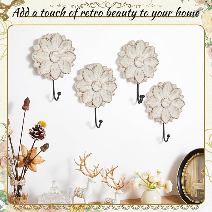 Weysat 2 Pcs Vintage Hooks for Wall Wood Farmhouse Towel Hooks Shabby Chic Wall - Image 6