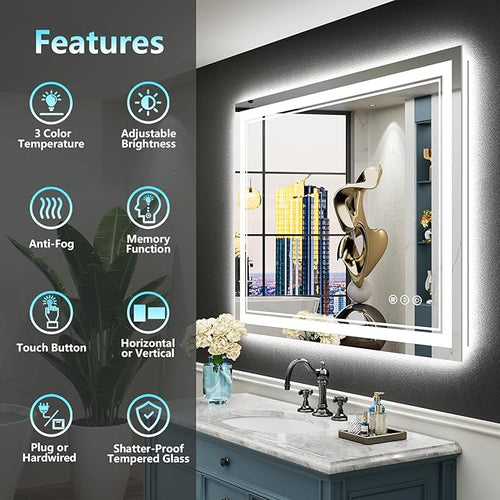 40x24 LED Bathroom Mirror with Lights, Backlit and Front Lit Anti-Fog Lighted - Image 2