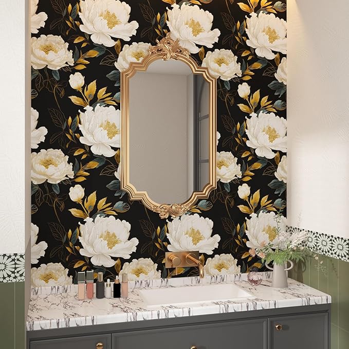 Vintage Dark Floral Wallpaper Peel and Stick, Boho Botanical Wall Decor Black - Image 4
