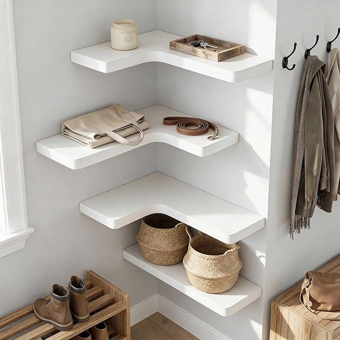 16 Inch Solid Wood Floating Corner Shelves 3 Pack - Image 6
