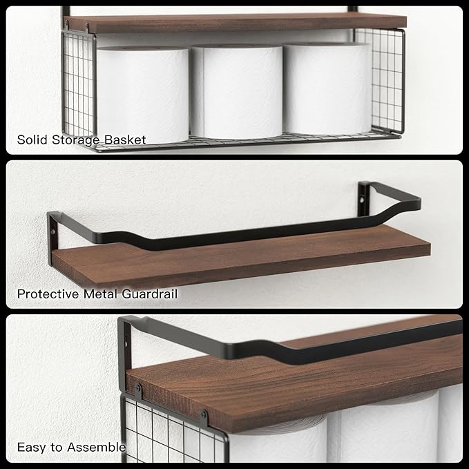 WOPITUES Floating Shelves with Wire Storage Basket, Bathroom Shelves Over - Image 4