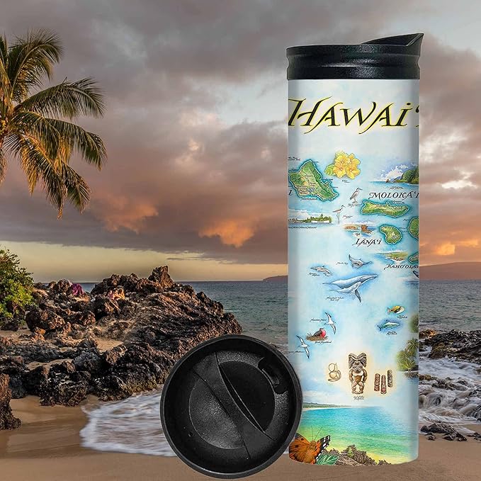 Xplorer Maps Hawai'i Island Map 16 Oz Travel Drinkware with Spill-Resistant Lid - Stainless Steel Vacuum Insulated Coffee Tumbler