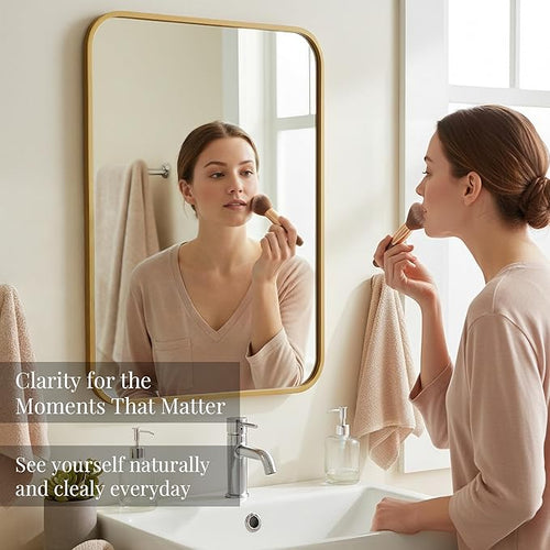24x36 Inch Matte Gold Bathroom Vanity Mirrors | Flush Mount Deep Set Metal Wall - Image 2