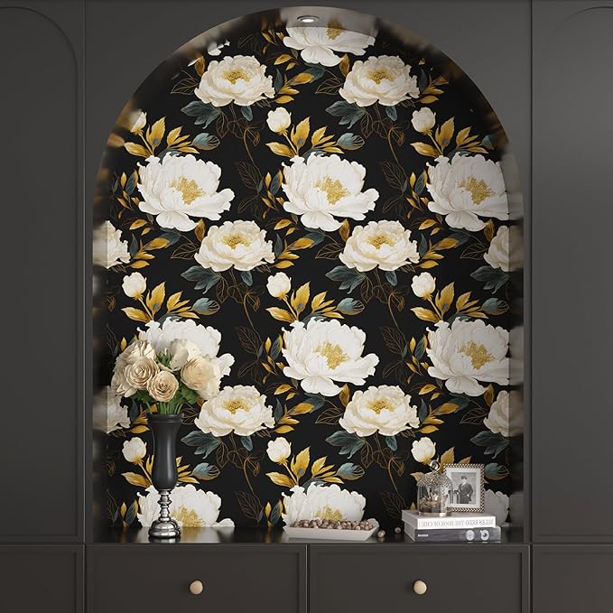 Vintage Dark Floral Wallpaper Peel and Stick, Boho Botanical Wall Decor Black - Image 3