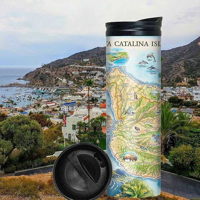 Xplorer Maps Santa Catalina Island Map 16 Oz Travel Drinkware with Spill-Resistant Lid - Stainless Steel Vacuum Insulated Coffee Tumbler