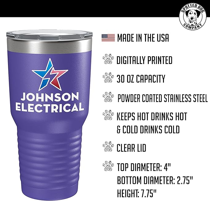 Personalized 30oz (17 Colors) Printed Insulated Stainless Steel Powder Coated Tumbler with Lid - Custom Bulk Promotional Items with your Logo - Bulk Company Small Business Party Favors (Purple)