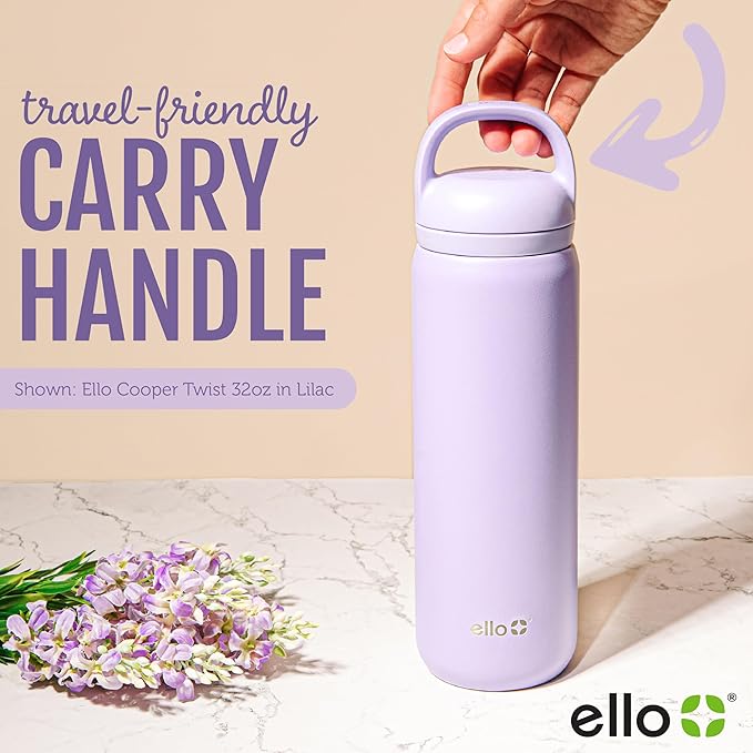 Ello Cooper Twist 18oz Kids Stainless Steel Water Bottle with Chug Lid | Leak Proof Double Walled and Vacuum Insulated | Fits Car Cupholder | Built in Carry Loop | Dishwasher Safe | Antigua