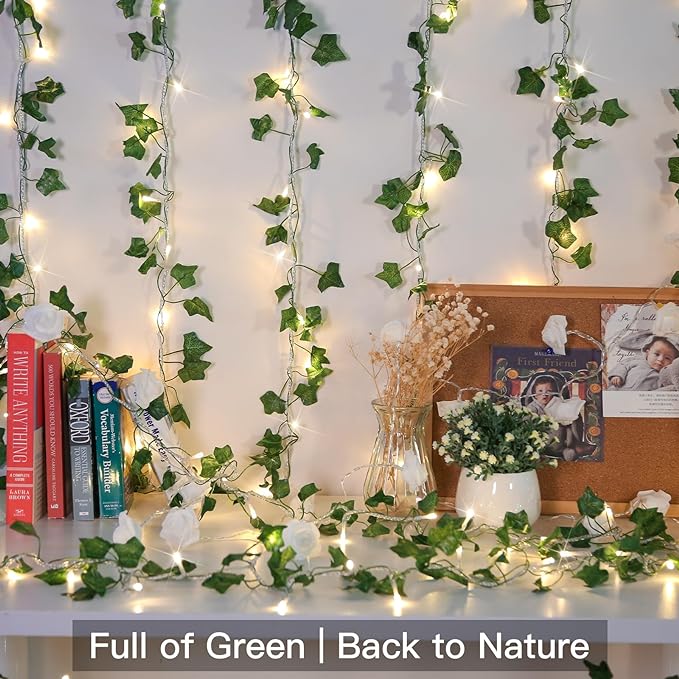 suddus Vine with Fairy Lights Plug in, 33ft 100 LED Ivy String Lights - Image 6