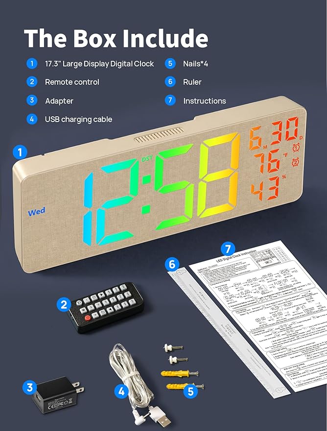 MASHI 2026 Upgrade 17.3" Large Digital Wall Mount Clock, Digital Clock - Image 9