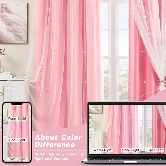 XiDi Pink Curtains for Bedroom Decor, Baby Pink Kids Blackout Curtains for - Image 8