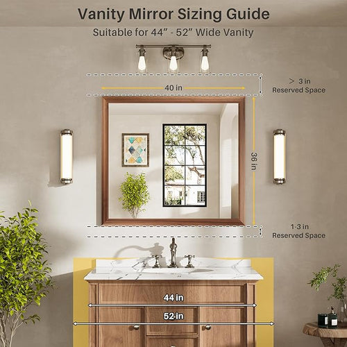 40x36 Inch Bathroom Mirror for Wall, Anti-Rust Walnut Wood Grain Metal Framed - Image 2