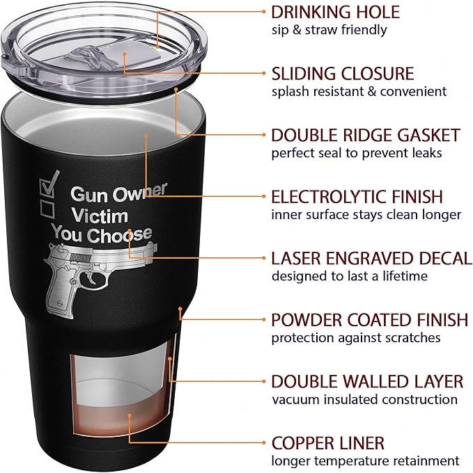 We The People Holsters - Gun Owner Or Victim - You Choose - Coffee Tumbler - American Flag Coffee Travel Mug - Engraved Tumbler - Double Insulated Tumbler - 30 oz