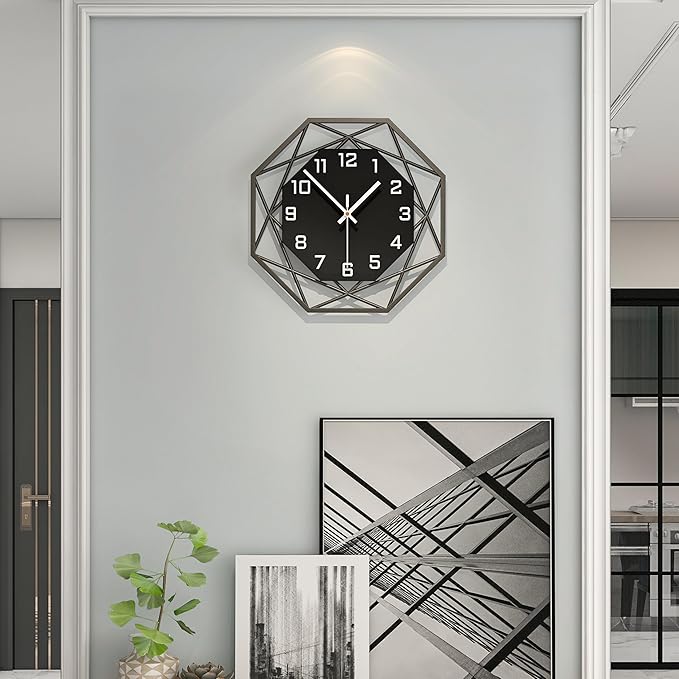 Modern Wall Clocks for Living Room Decor 12in Black Wall Clock Silent by CreativeWallClock