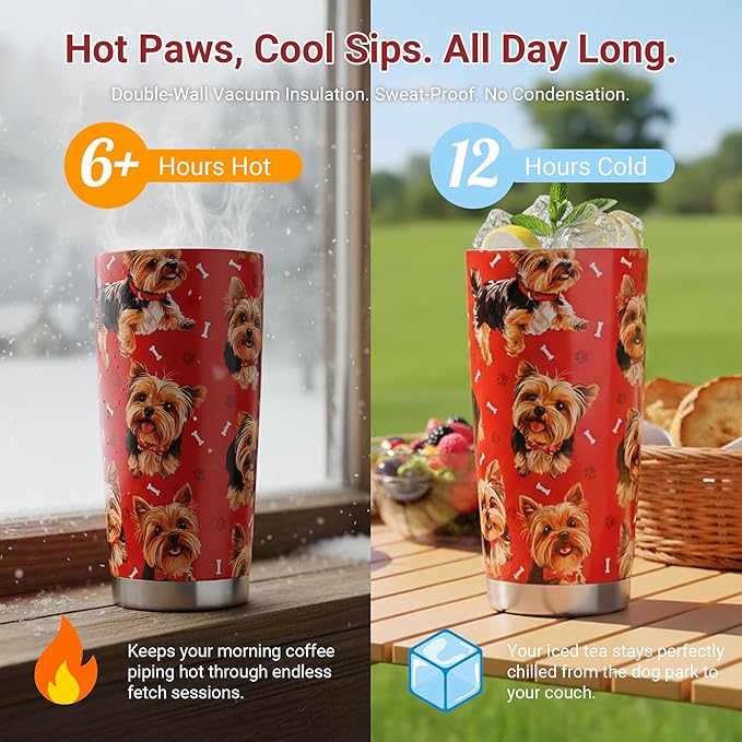 Yorkie Gifts Tumbler 20oz - Stainless Steel Insulated Cup with Lid & Straw, Dog Lover Gift for Women Men
