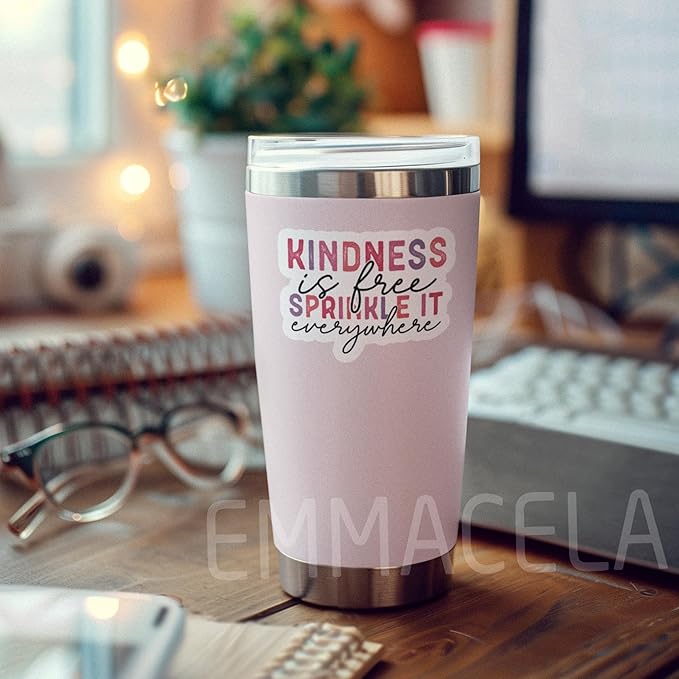 (3 Pack) Motivational Stickers - Kindness is Free Sprinkle It Everywhere – Inspirational Vinyl Decals with Positive Quotes for Laptops, Tumblers, Water Bottles, Scrapbooks - 3 x 2.3 Inch
