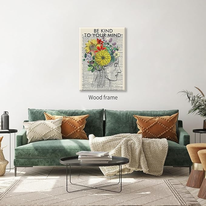 Be Kind To Your Mind Quote Poster Prints Mental Health Canvas Wall Art 12x16 - Image 6