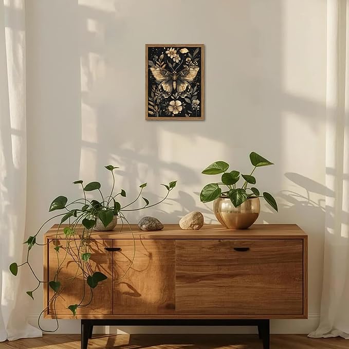 Vintage Moth Canvas Wall Art, Dark Academia Gothic Decor, Insect Botanical - Image 2