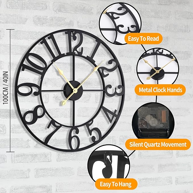 LEIKE 40 Inch Extra Large Wall Clock, Decorative Oversized Arabic Numerals - Image 6